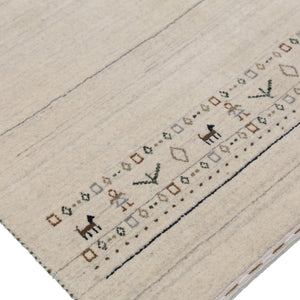 Beige Contemporary Pattern Hand Loomed Wool Area Rug