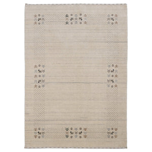Beige Contemporary Solid Border Design Hand Loomed Wool Area Rug