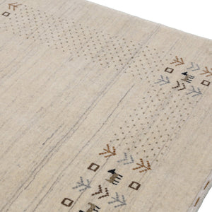 Beige Contemporary Solid Border Design Hand Loomed Wool Area Rug