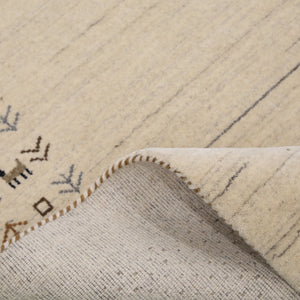 Beige Contemporary Solid Border Design Hand Loomed Wool Area Rug