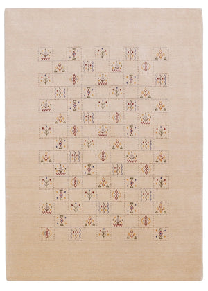 Beige Contemporary Tribal Design Hand Loomed Wool Rug