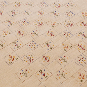 Beige Contemporary Tribal Design Hand Loomed Wool Rug