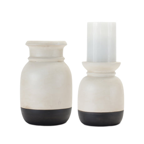 Beige-Dual-Tone-Ceramic-Candle-Holder-(Set-of-2)-Candle-Holders