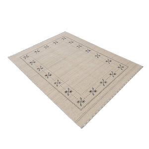 Beige Gabbeh Border Design Hand Loomed Wool Area Rug