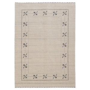 Beige Gabbeh Border Design Hand Loomed Wool Area Rug