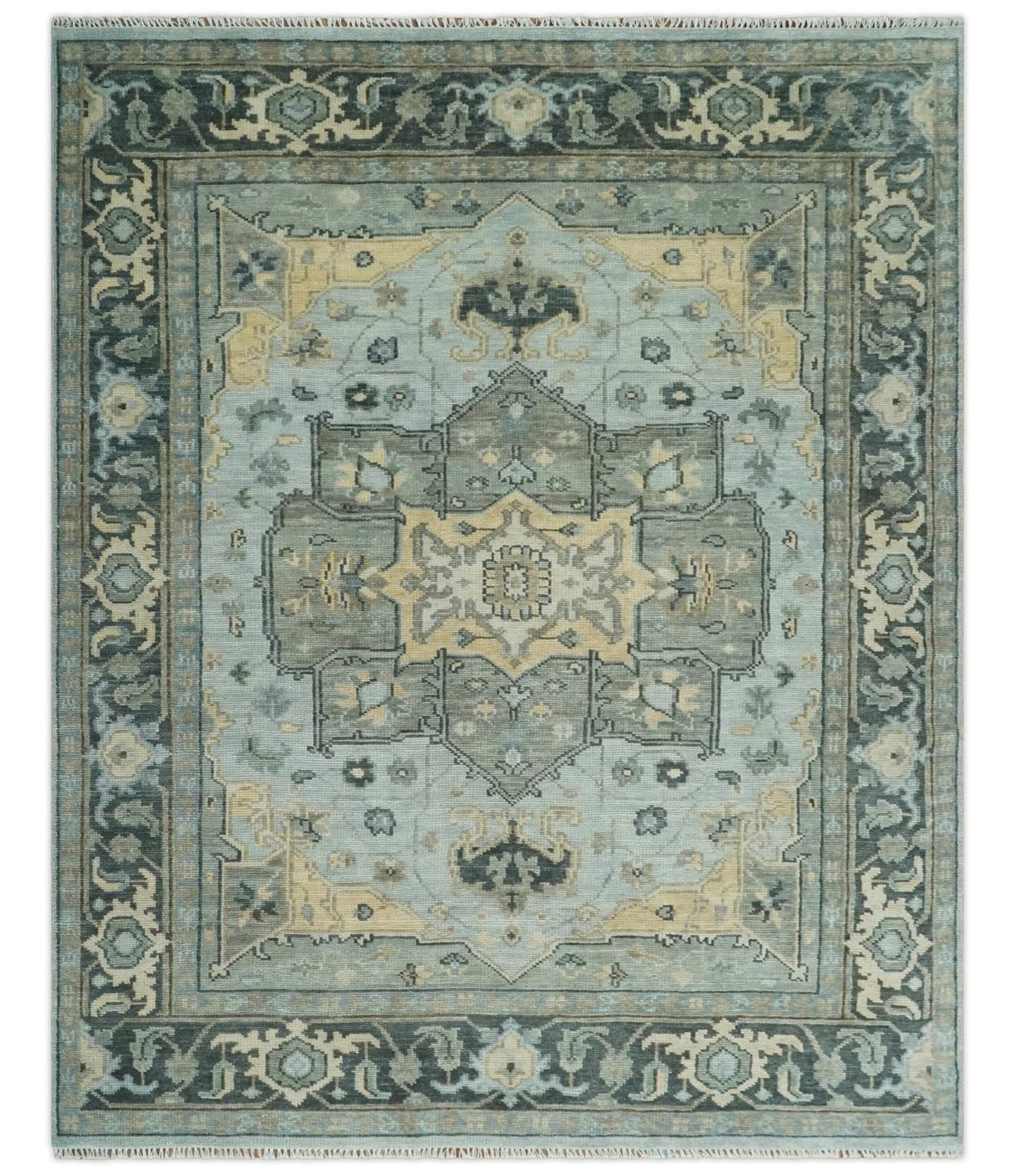 Custom made Beige, Gray and Charcoal Hand Knotted  Traditional Heriz Wool Rug