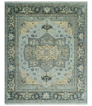 Custom made Beige, Gray and Charcoal Hand Knotted  Traditional Heriz Wool Rug