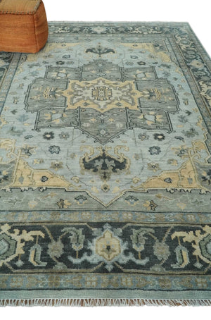 Custom made Beige, Gray and Charcoal Hand Knotted  Traditional Heriz Wool Rug