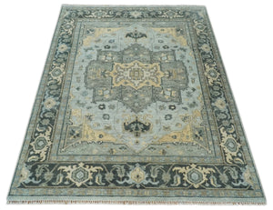 Custom made Beige, Gray and Charcoal Hand Knotted  Traditional Heriz Wool Rug
