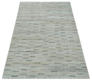 Beige, Ivory and Charcoal Modern Stripes Design 5x8 Dari Pet yard Area Rug
