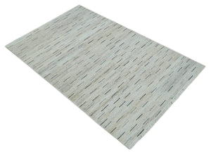 Beige, Ivory and Charcoal Modern Stripes Design 5x8 Dari Pet yard Area Rug