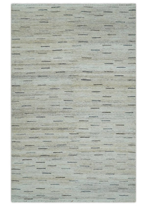 Beige, Ivory and Charcoal Modern Stripes Design 5x8 Dari Pet yard Area Rug