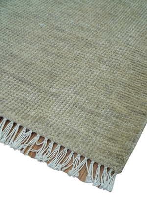Beige Modern Solid Design Hand Knotted Wool Area Rug