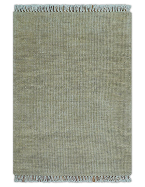 Beige Modern Solid Design Hand Knotted Wool Area Rug