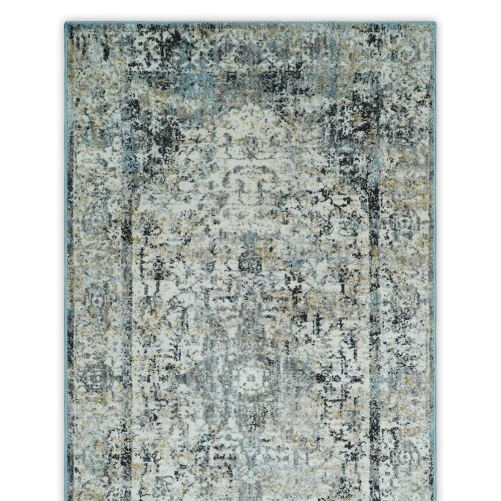 Beige, Olive and Gray and Black Antique Finish Vintage Art Silk Area Rug