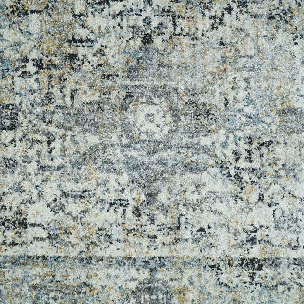Beige, Olive and Gray and Black Antique Finish Vintage Art Silk Area Rug