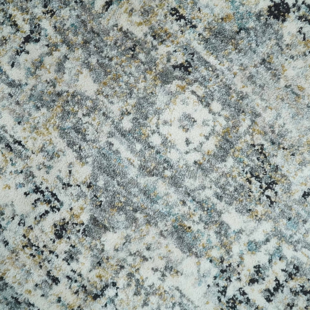 Beige, Olive and Gray and Black Antique Finish Vintage Art Silk Area Rug