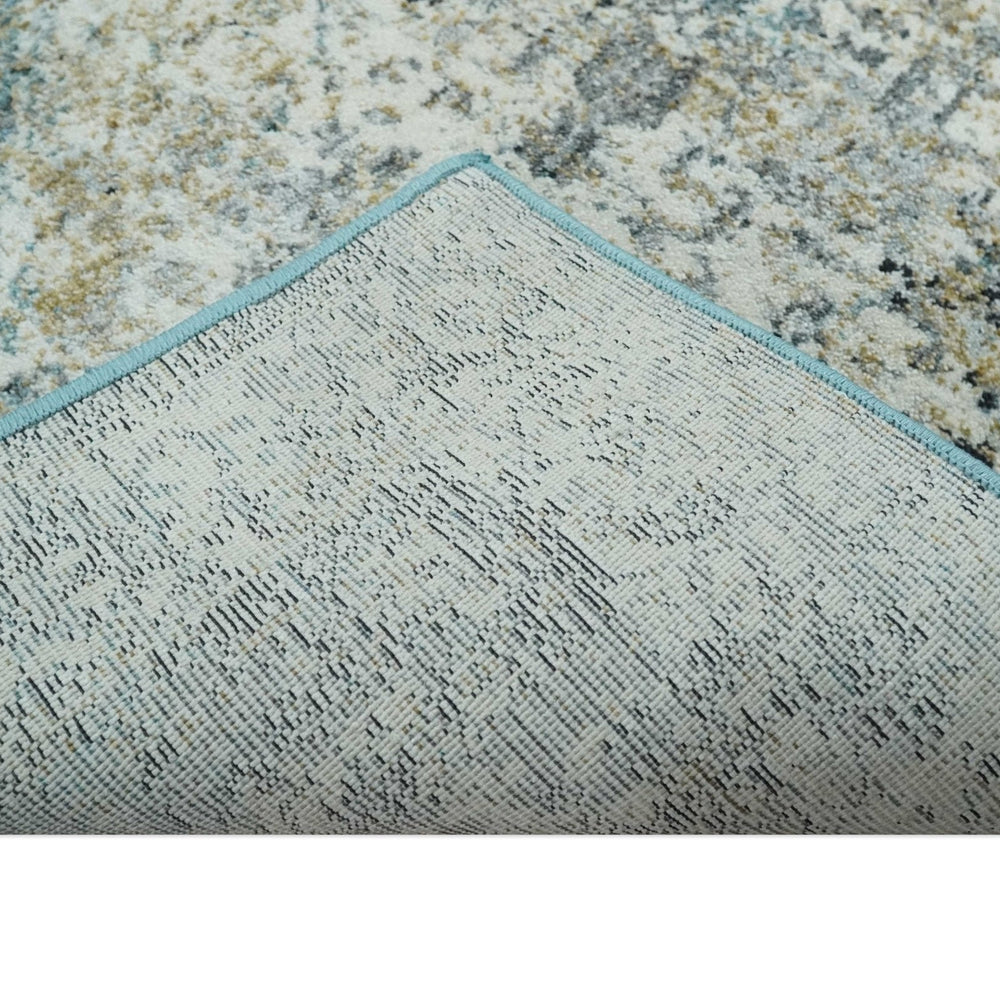 Beige, Olive and Gray and Black Antique Finish Vintage Art Silk Area Rug