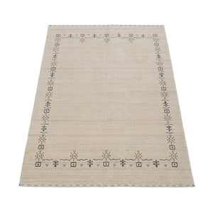 Beige Tribal Border Hand Loomed Wool Area Rug