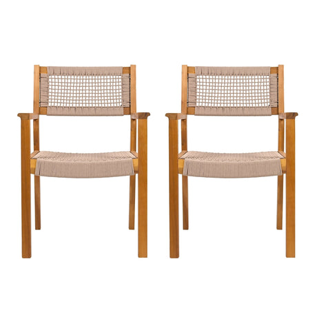 Belladom Wood and Rope Dining Chair with Open Back, Set of 2 - Dining Chairs