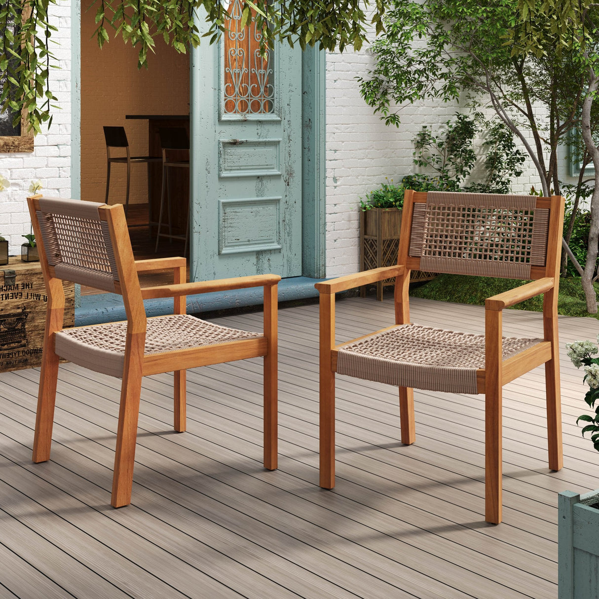 Belladom Wood and Rope Dining Chair with Open Back, Set of 2 - Dining Chairs