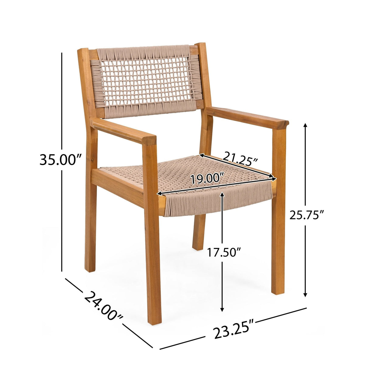 Belladom Wood and Rope Dining Chair with Open Back, Set of 2 - Dining Chairs