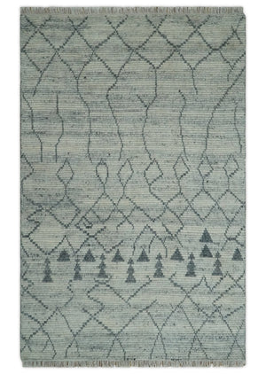 Custom Made Hand Knotted Beige And Gray Moroccan Trellis Blended Wool Rug