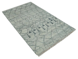 Custom Made Hand Knotted Beige And Gray Moroccan Trellis Blended Wool Rug