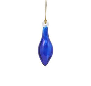 Blown Glass Teardrop Ornament - Cobalt - Mid Bulge