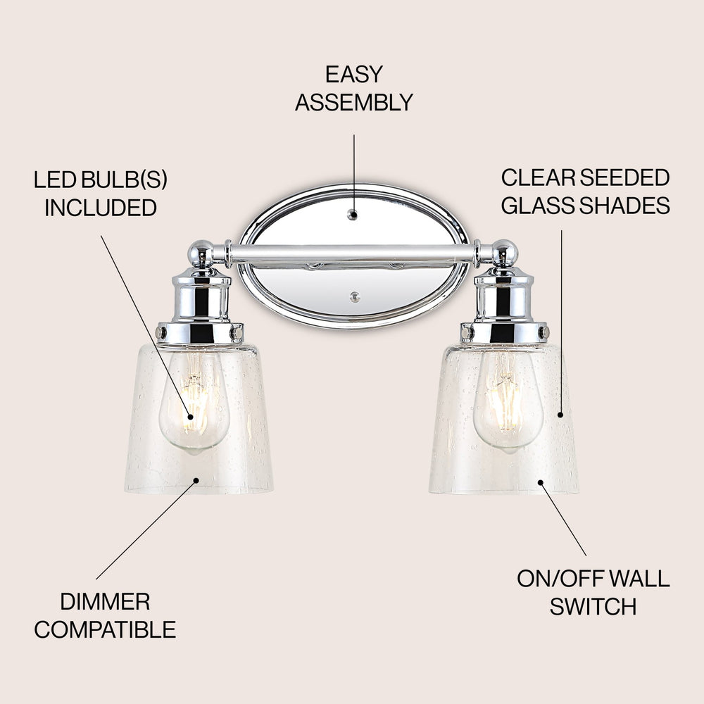 Beverly 2 - light iron/seeded glass classic cottage led vanity light - Tuesday Morning - Bathroom Vanity Lights
