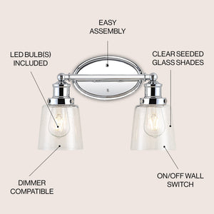 Beverly 2 - light iron/seeded glass classic cottage led vanity light - Tuesday Morning - Bathroom Vanity Lights