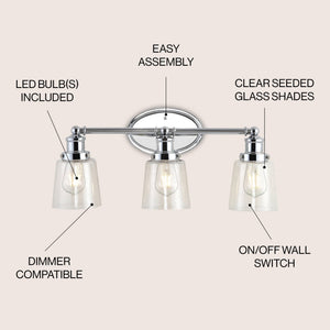 Beverly 3 - light iron/seeded glass classic cottage led vanity light - Tuesday Morning - Bathroom Vanity Lights