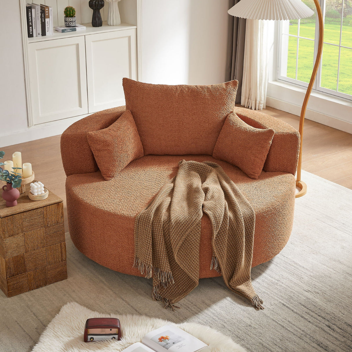 360° Swivel Accent Barrel Chair With 3 Removable Pillows For Living Room