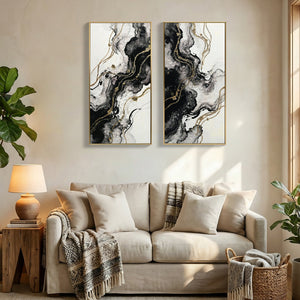 Large Black and White Abstract Wall Art Set of 2