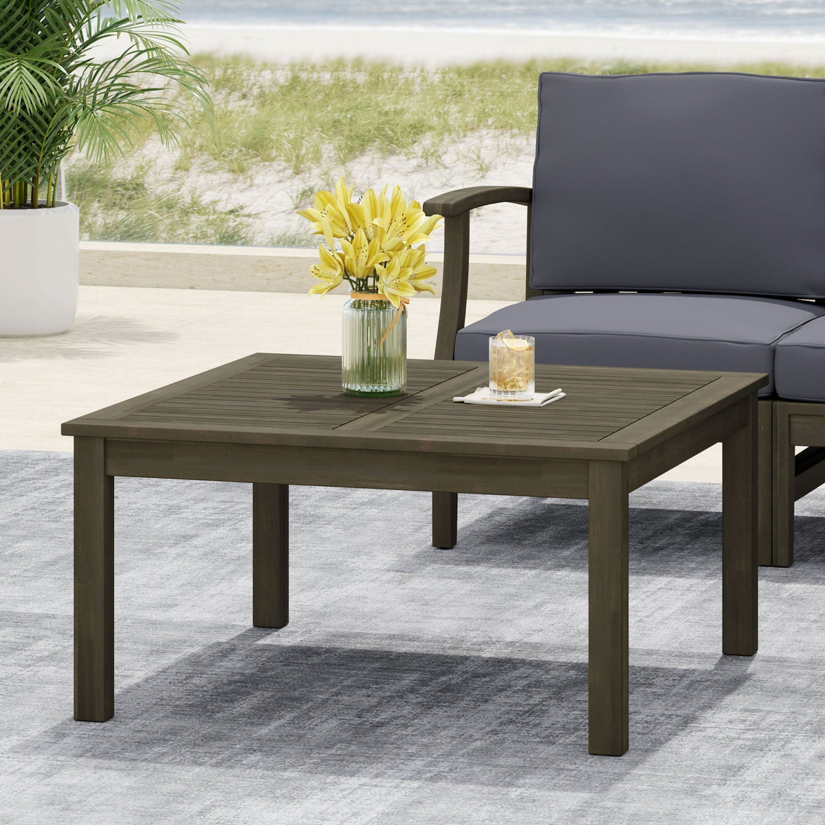 Perla - Rustic Square Coffee Table With Block Legs