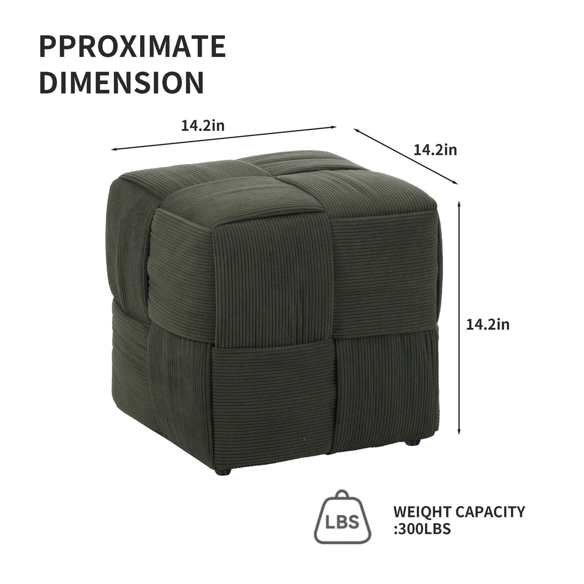 Square Ottoman Foot Rest with Woven Corduroy Design - Fabric