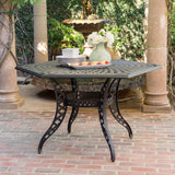 Outdoor Cast Aluminum Dining Table With Lattice Top And Umbrella Hole - Black