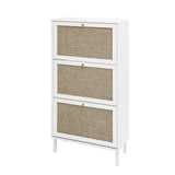 Modern Rattan 3 Door Shoe Rack Cabinet For Entryway