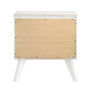 Nightstand With Angled Legs, Round Knobs, Wave Texture, 2 Drawer Bedside Table - White