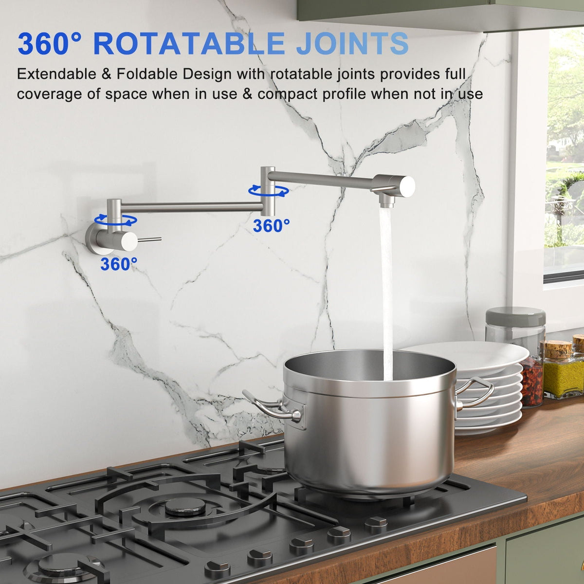 Modern Design Pot Filler Faucet Wall Mount Kitchen Sink, Folding Stretchable