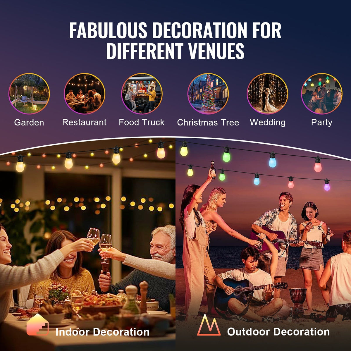 RGB Outdoor String Lights, 50FT with APP Control