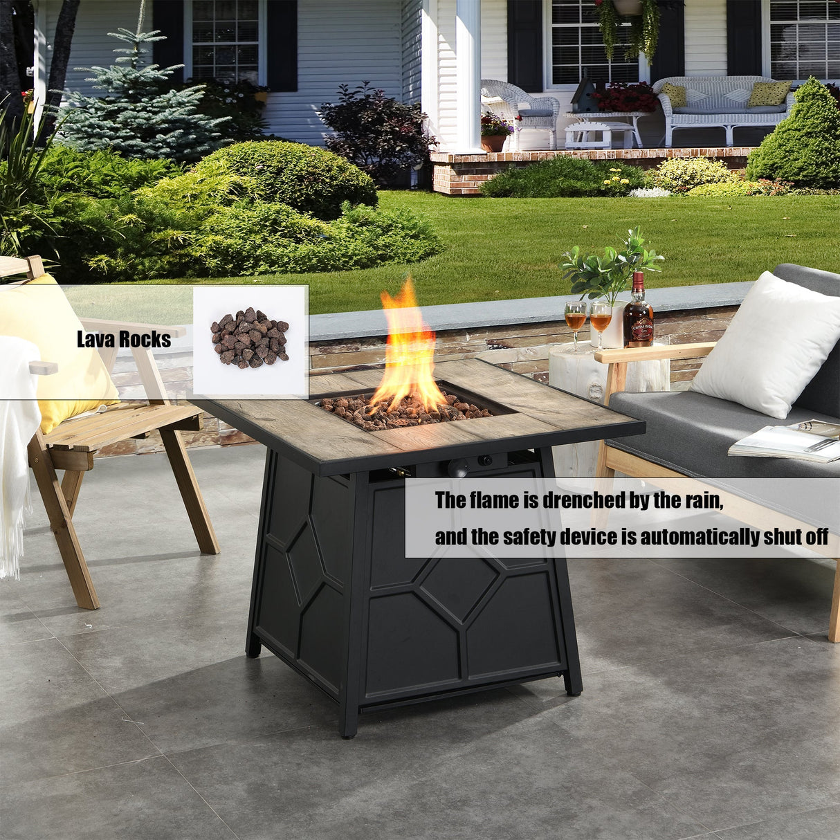 Fire Pit Table 28-Inch Square 40,000 BTU Propane Gas with Waterproof Cover