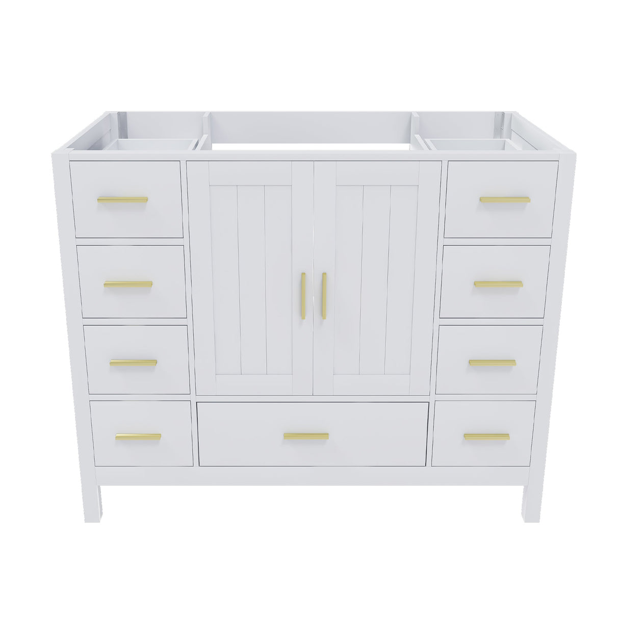 42" Bathroom Vanity Base Cabinet with 2 Soft-Close Double Doors & 9 Smooth Drawers
