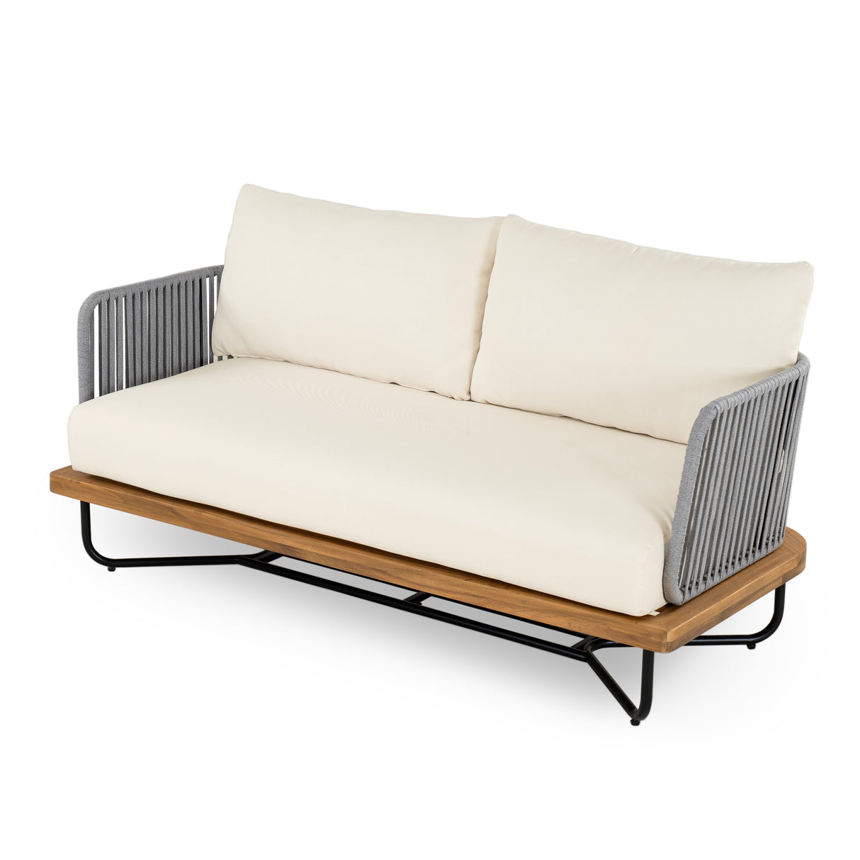 Lucca Outdoor 6 Seaters Acacia Wood and Rope Woven Patio Conversation Set