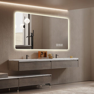 Wall Mounted LED Lighting Mirror With 3 Color Lighting, Dimming, Waterproof, Anti Fog, Touch Switch - Silver
