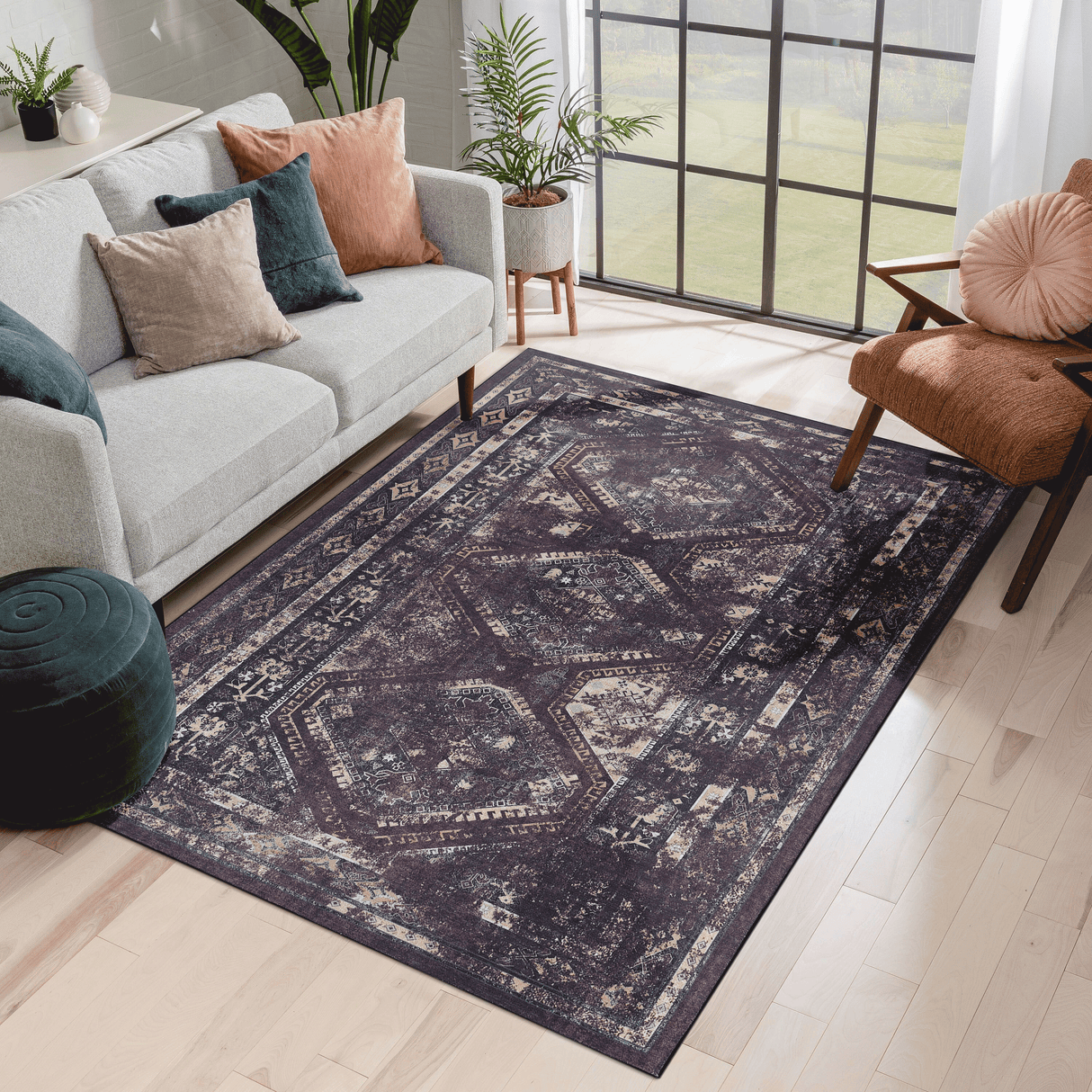 MAVAL Burgundy Washable Rug 8x10 Area Rug