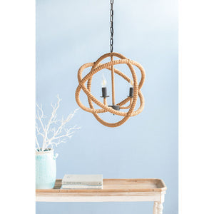 3 Light Farmhouse Chandelier, Rope Chandelier Globe Hanging Light Fixture With With Adjustable Chain For Kitchen, Bulb Not Included - Beige Brown