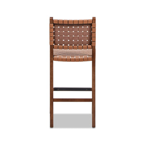 Andre 26' Woven Leather Counter Stool with Back, Pecan Brown Faux Leather