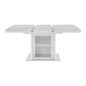 Modern Rectangle Dining Table With Stretchable Top, Storage Cabinet