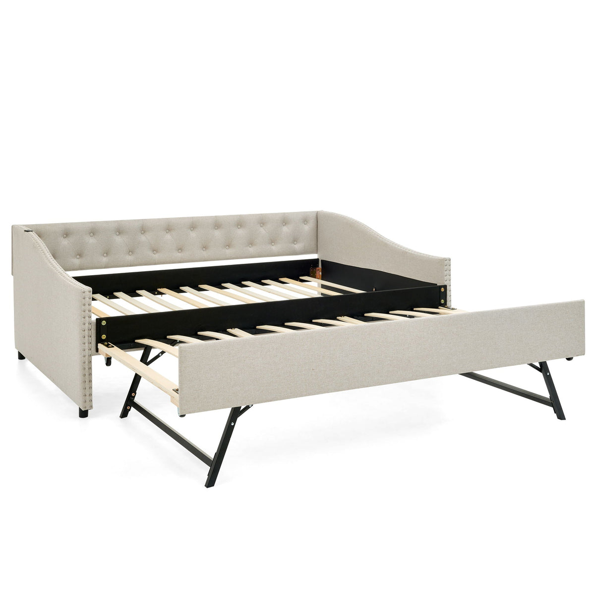 Upholstered Daybed With USB Charging & Pull Out Bed